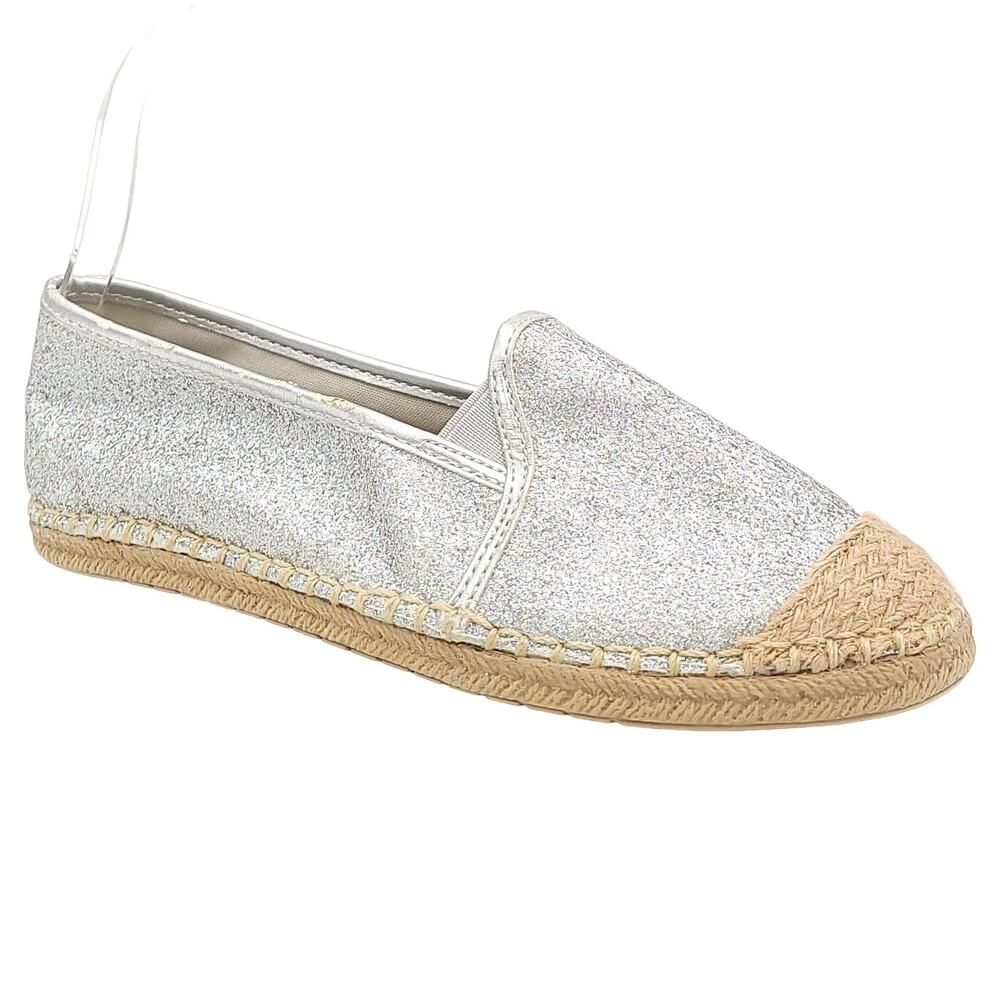 MIA Girls Slip On Cap Toe Espadrille Flats Angelica Size US 3 Silver Glitter